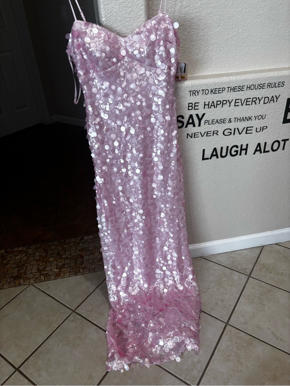 Strapless Pink Sequin Evening Dress